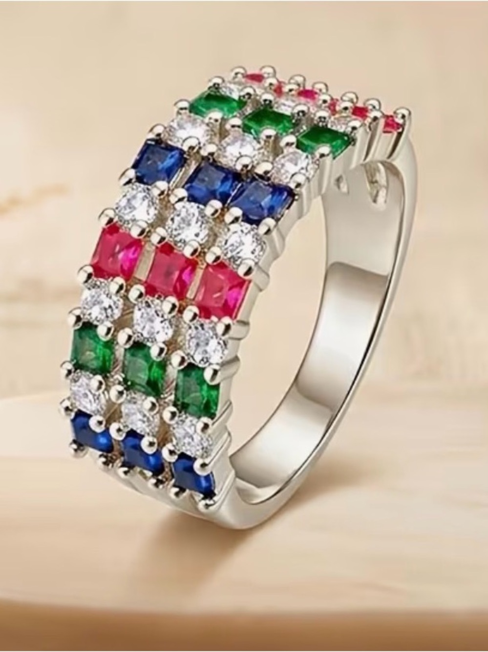 Multi-Color Gemstone Band Ring Fashion Jewelry Size 7